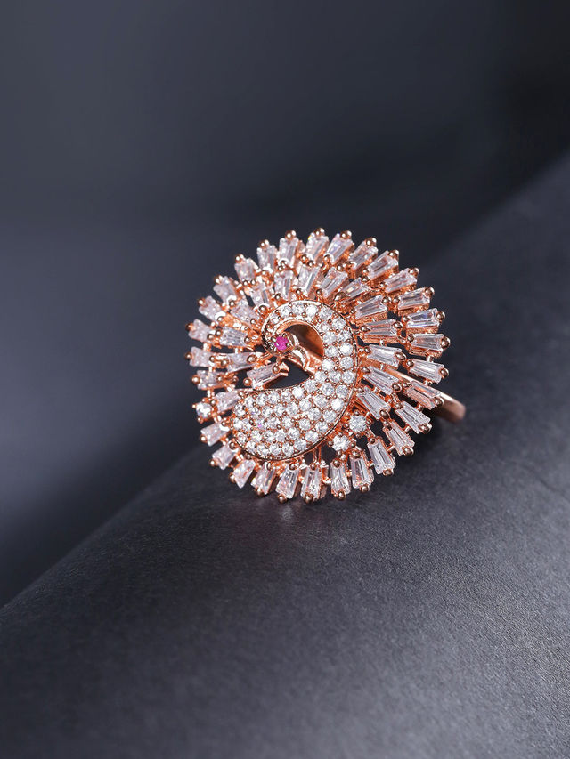 Buy Priyaasi Bird Feathers Rose Gold Plated Peacock Adjustable Ring