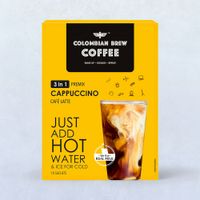 Colombian Brew 3 in 1 Cappuccino Café Latte Instant Coffee Powder Premix 10 Sachets Box