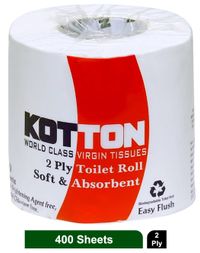 Kotton Toilet Roll - 2 Ply -100% Virgin Pulp/Paper, single pack 400 sheets