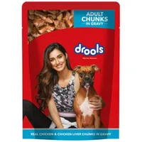 Drools Adult Wet Dog Food, Real Chicken And Chicken Liver Chunks In Gravy 