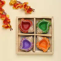 Leaf Decorative Clay Diya (Set Of 4)
