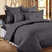 Grey Striped Double Bedsheet With 2 Pillow Covers