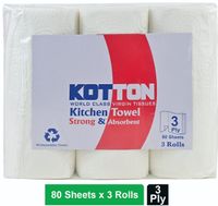 Kotton Kitchen Towel 3 Ply - 100% Virgin Pulp/Paper, 80 pulls (Pack of 3)