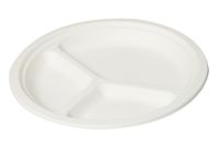 Disposable Bagasse Paper Plates - 10 inches round 3 compartment