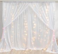 Festive/ Party Decoration Combo (2 Pcs White Net Curtains, 2 Pcs Led Fairy Lights, 1 Pc Ribbon) 