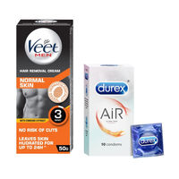Veet Men Hair Removal Cream - Normal Skin (50gms) & Durex Air Condom - Ultra Thin Condoms(10pc) Combo