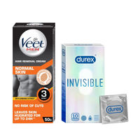 Veet Men Hair Removal Cream - Normal Skin (50gms) & Durex Invisible Condom - Super Ultra Thin Condoms(10pc) Combo