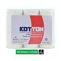 Kotton Toilet Roll - 3 Ply -100% Virgin Pulp/Paper, Pack of 6, 160 pulls