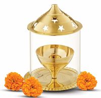 Shubhkart Nitya Brass Akhand Jyot Aaradhya Diya With Borosilicate Glass Medium