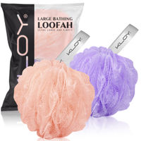 Large Bath Loofah Sponge Scrubber Exfoliator for High Lather Cleansing (Peach and Purple)
