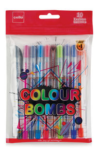 Cello Colour Bombs - 10pc Coloured Ink Gel pens