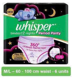 Whisper Bindazzz Nights Period Panties - M-L 6 piece - Buy online at ₹320  near me