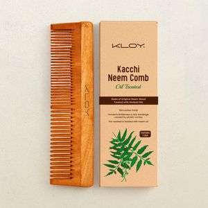 Kloy Kacchi Neem Comb Treated With Neem Oil, Bhringraj For Men & Women (Dual Tooth)