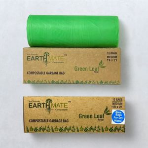 Earthmate Green Leaf Garbage Bags - Compostable Medium , Green & Blue combo (19 x 21 Inches)