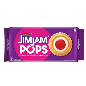 Britannia Jimjam Pops, Crunchy Cookie With Vanilla Crème And Jammy Center, Open Crème Biscuit