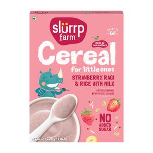 Slurrp Farm Ragi Rice Strawberry Instant Healthy Cereal, Mildly Sweetened With Date Powder