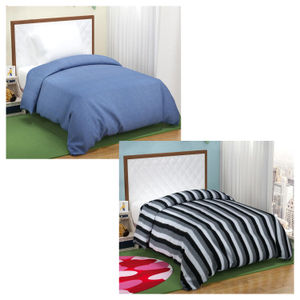 EW Single Blanket Solid Blue(1pc) & EW Single Blanket Stripe Black(1pc) Combo