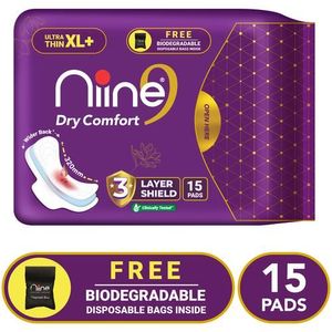 Niine Dry Comfort Ultra Thin Sanitary Pads (Xl+,320 Mm) With Free Biodegradable Bags