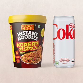 Masterchow Instant Cup Noodles - Korean 2X Spicy Flavour(100gms) & Diet Coke (Can)(300ml) Combo