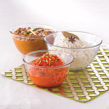 Borosil Mixing Bowl Set (500 ml + 900 ml +1.3 L) | Borosilicate Glass | Microwave Oven Safe