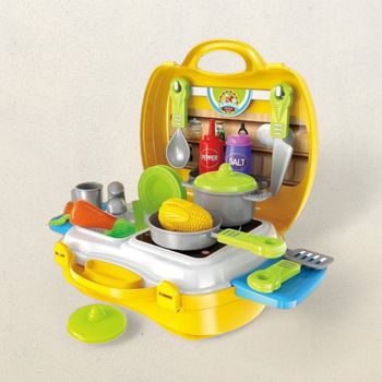 Toyshine Plastic Luxury Kitchen Set Cooking Toy With Briefcase And Accessories For Kids (Yellow)