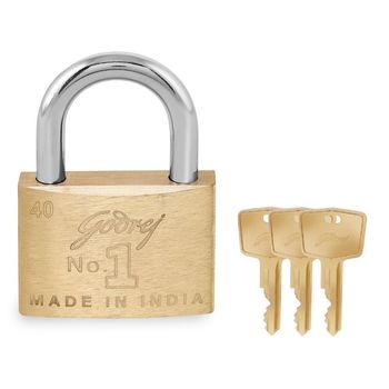 Godrej No. 1 Made in India 40mm Square Padlock for Door Hardened Shackle Brass Main Door 3 Key Gold