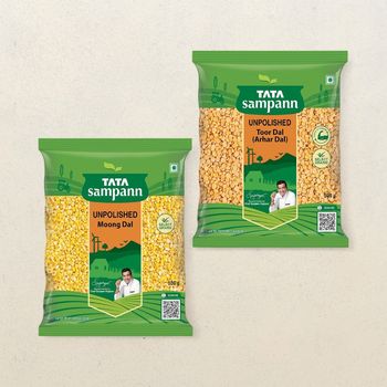 Tata Sampann Unpolished Toor Dal (Arhar Dal)(500 gms) & Tata Sampann Unpolished Moong Dal(500 gms) Combo