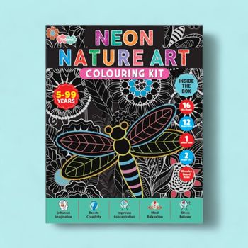 JoGenii Neon Nature Art Colouring Kit With 16 Big Sheets-Sketch Pens And Glitter Tube