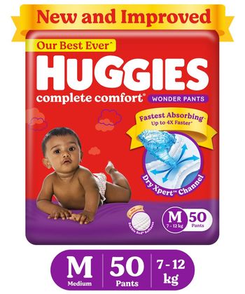 Huggies Complete Comfort Wonder Pants, India's Fastest Absorbing Diapers |Medium Size