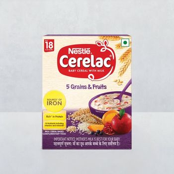 Nestle Cerelac Baby Cereal with Milk, 5 Grains & Fruits, Stage 5, From 18 to 24 Months, Source of Iron & Protein