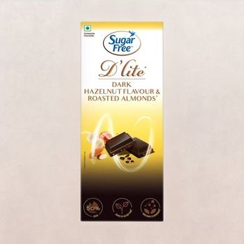 Sugar free D'lite Hazelnut & Roasted Almonds Dark Chocolate Bar - 40 g