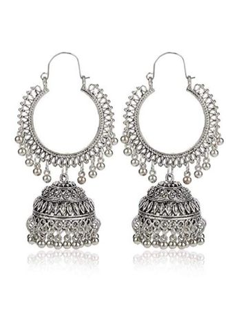 YouBella Jewellery Earrings Afghani Oxidised Silver Jhumka Earrings For Girls And Women