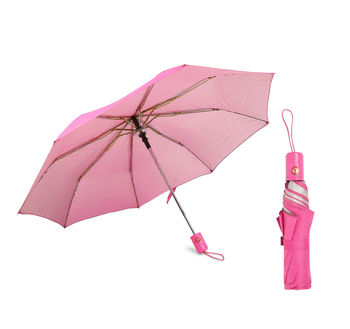 Citizen 3 Fold 22 Inch Auto Pink Mono Silver Umbrella