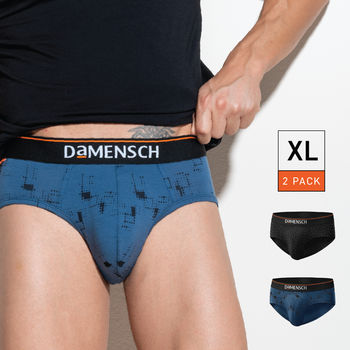 DAMENSCH Printed Basic Brief-XL Deo Cotton (Black Space Dot & Navy Pixels)