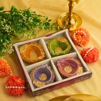 Shruti Creations Decorative clay Diya Pack of 4 Magnolia