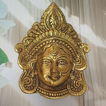 Gullak Metal Durga Face Mukut Idol - Gold | 5.2 x 1.2 x 6.2 inch