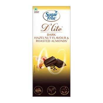 Sugar free D'lite Hazelnut & Roasted Almonds Dark Chocolate Bar