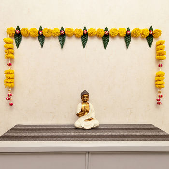 Aksharveda Sholawood Flower Toran With Hangings (Yellow, Green)