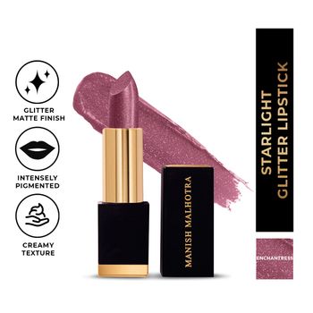 Myglamm Manish Malhotra Starlight Glitter| Non Drying, Creamy Pigmented Lipstick - Plum Shade