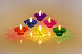 Multicolour Flower Reflection Diya Set Of 12