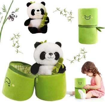 Babique Panda Bamboo Stuffed Animals Plush Toy, Bamboo Tube Panda Pillow Stuffed Panda Bear Plushies Panda Doll Gifts for Boys Girls