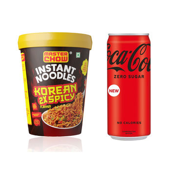 Masterchow Instant Cup Noodles - Korean 2X Spicy Flavour(100gms) & Coke Zero(300ml) Combo