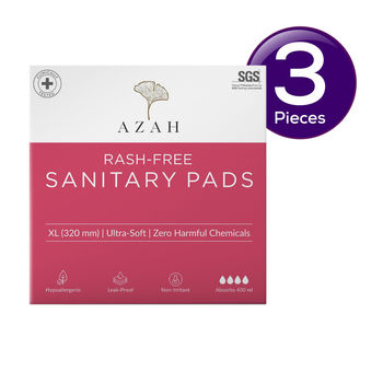 Azah Rash-Free Organic Sanitary Pads - Xl 18 pc  X 3 Combo