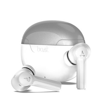 boAt Airdopes 300 TWS Earbuds w/ 50H Playtime, 4 Mics AI-ENx, Spatial Audio & Multi-Point Connectivity (Chrome White)