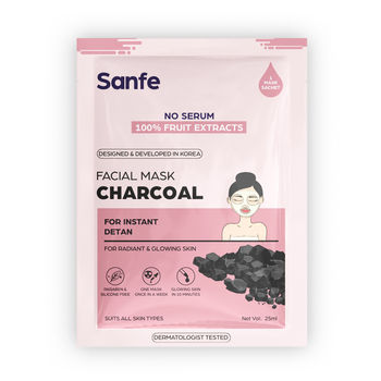 Sanfe Instant Detan Charcoal Facial Mask | 100% fruit extracts, Korean Mask