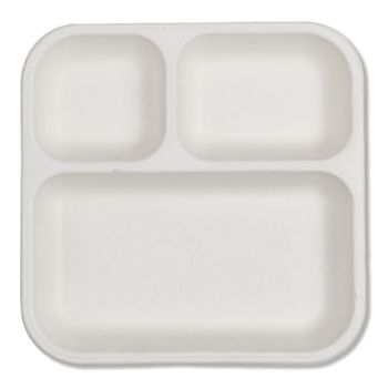 Bio- Degradable Bagasse 3 Compartment 11 Inch Square Plates/ Pav Bhaji Disposable Plate