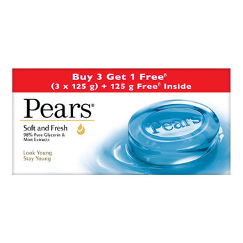 Pears Soft & Fresh Bathing Bar with 98% Pure Glycerine & Mint Extracts - For Fresh Glow