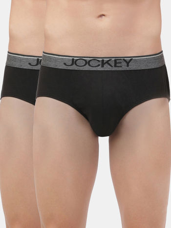 Jockey 8037 Men's Super Combed Cotton Solid Brief with Ultrasoft Waistband (Pack of 2)_Black_XL