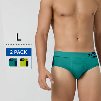 XYXX IntelliSoft Modal Dualist Color-block Brief For Men-L (Navigate&BlackIris+LimePunch&Black)