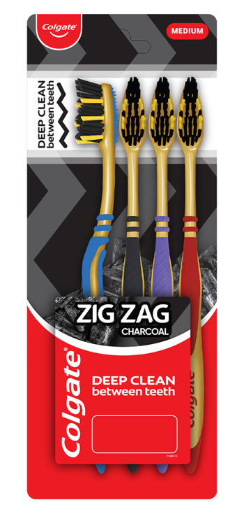 Colgate ZigZag Charcoal Medium Bristle Manual Toothbrush for Adults